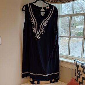 Navy Sleeveless Tunic with White Rope Embroidery
